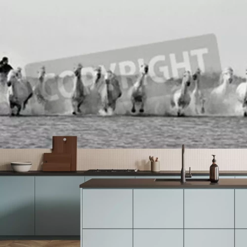 Fototapete Schwarz-weiß-bild einer pferdeherde