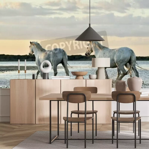 Fototapete Pferde am strand in einer herde