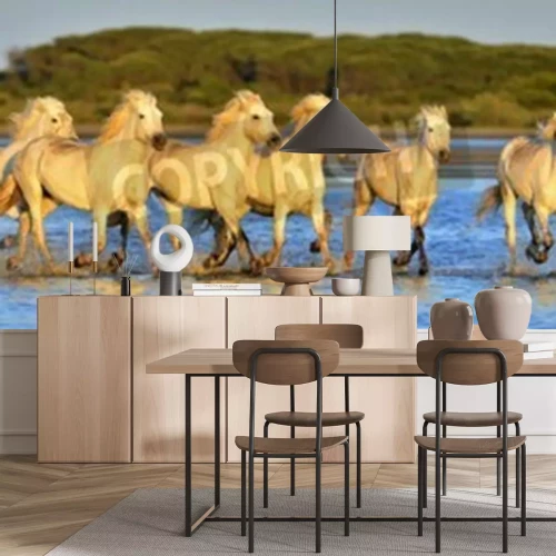 Fototapete Pferde mit den bergen im hintergrund