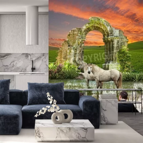 Fototapete Pferde bei einem streichkonzert