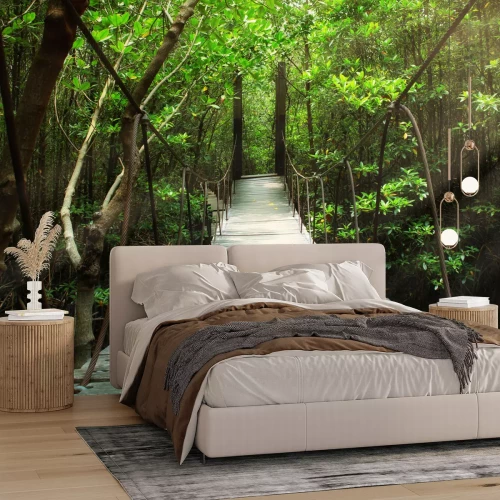 Fototapete Brücke durch den Wald des tropischen Dschungels