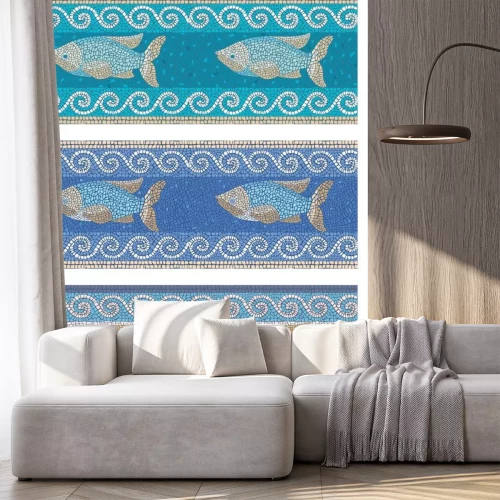 Sticker Seamless mosaic background in ancient style on the marine theme