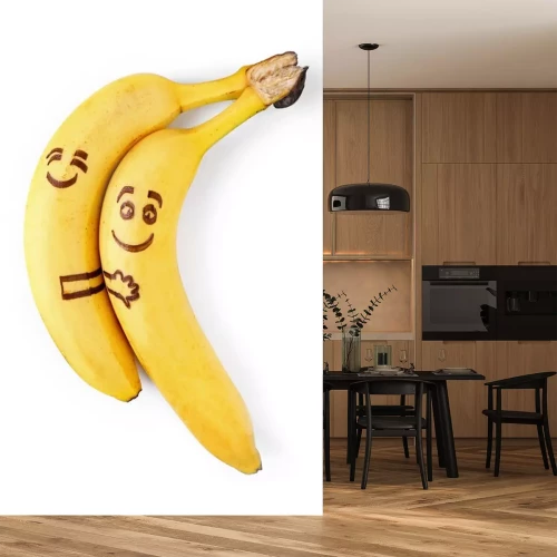 Sticker Bananen auf weißem Hintergrund mit gezeichneten Gesichtern