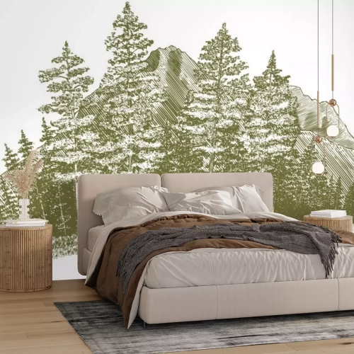 Sticker Holzschnitt-Berg Drawing