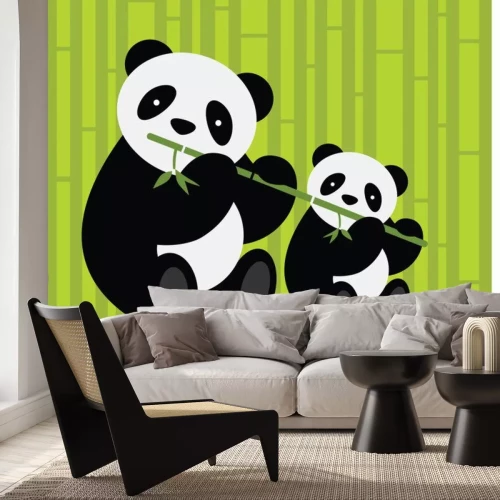 Sticker Zwei Pandas essen Bambus