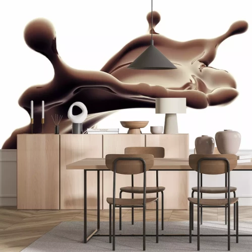 Sticker Welle aus flüssiger Schokolade auf weißem Hintergrund