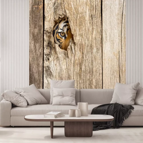 Fototapete Durch ein loch schauender tiger