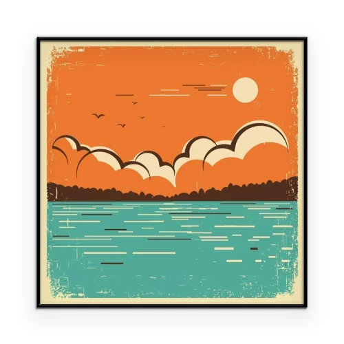 Poster Retro-Landschaft mit einem See als Hauptfigur