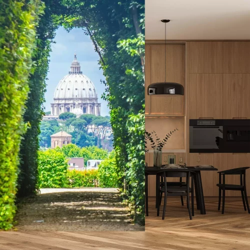 Sticker View through keyhole of maltese knights portal with saint peters basilica at the end