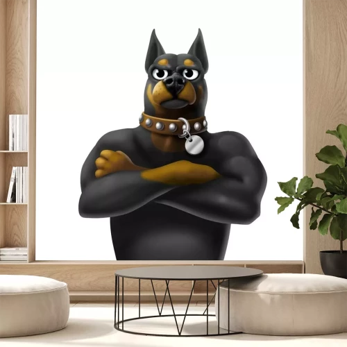 Sticker Hunde Grafik eines großen muskulösen Hundes mit Halsband