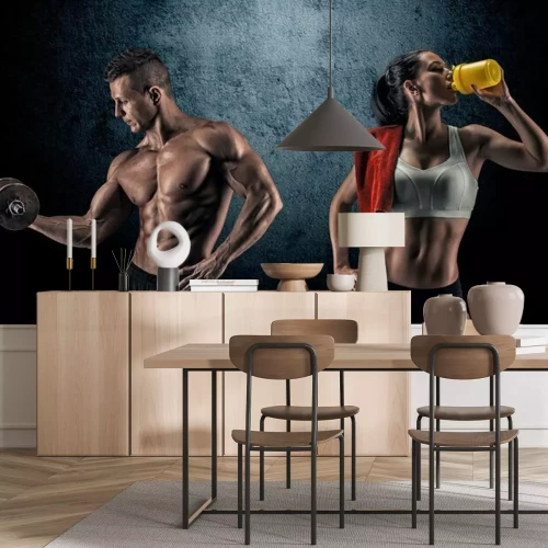 Fototapete Ein Paar beim Training im Fitnessstudio