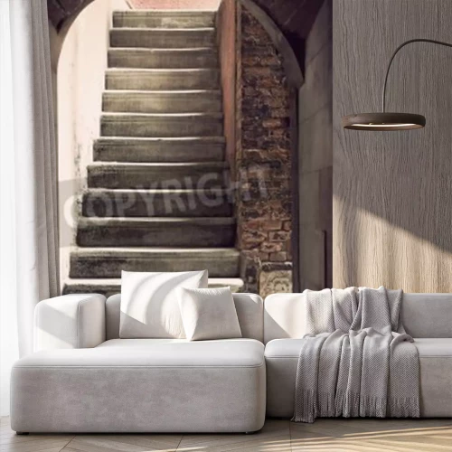 Fototapete Geheimnisvollen alten leere Treppenhaus in Sepia