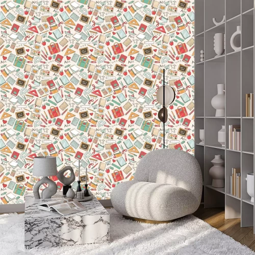 Tapete Buntes Design mit Schulsachen