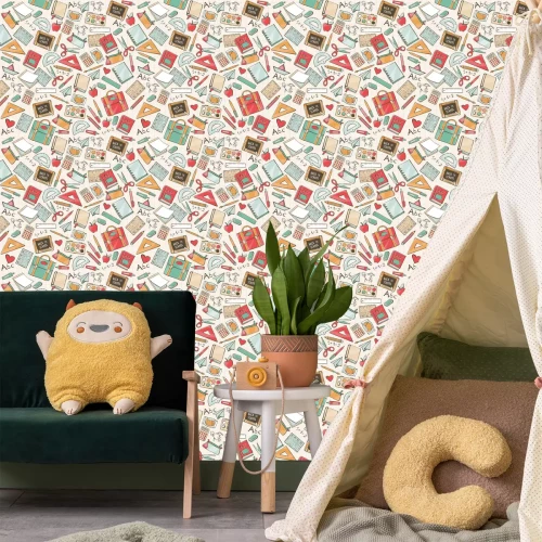 Tapete Buntes Design mit Schulsachen