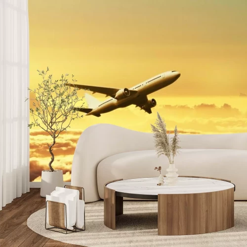 Sticker Flugzeug im Himmel bei Sonnenuntergang