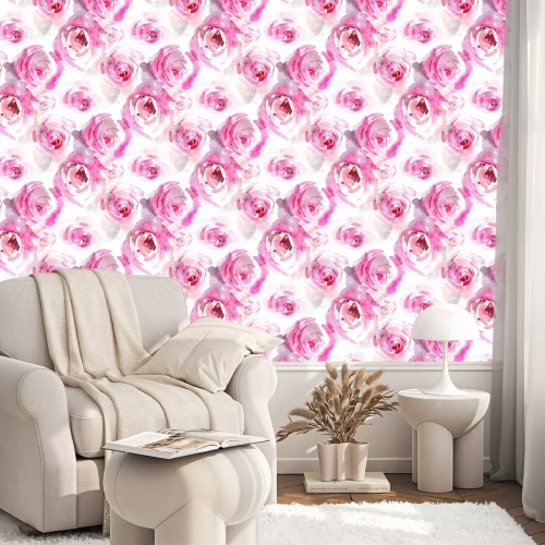 Tapete Rosa Rosen auf wei?em Hintergrund Aquarell