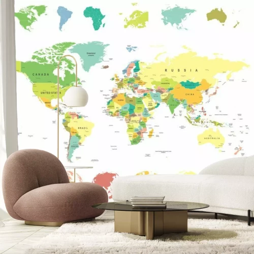 Fototapete Weltkarte mit den Umrissen einzelner Kontinente