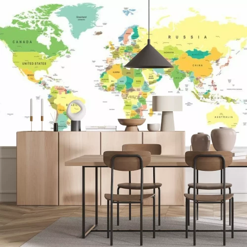 Fototapete Weltkarte mit Ländernamen in Pastellfarben