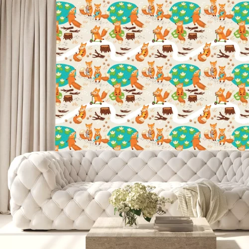 Tapete Nahtlose Muster mit kleinen niedlichen Füchsen. Cartoon Hintergrund