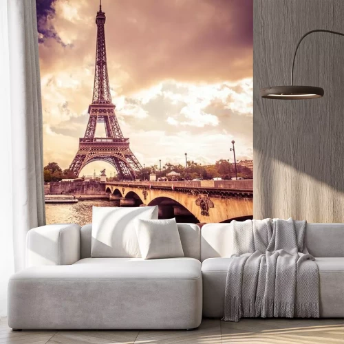 Sticker Beautiful Eiffel Tower in Paris France under golden light