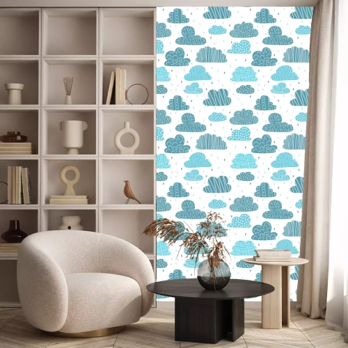 Tapete Cute hand drawn seamless pattern with clouds. Funny background