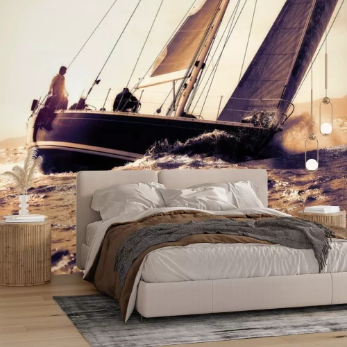 Sticker Sail boat sailing on sunset