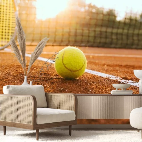 Sticker Tennisschläger und Ball auf einem Sandplatz-