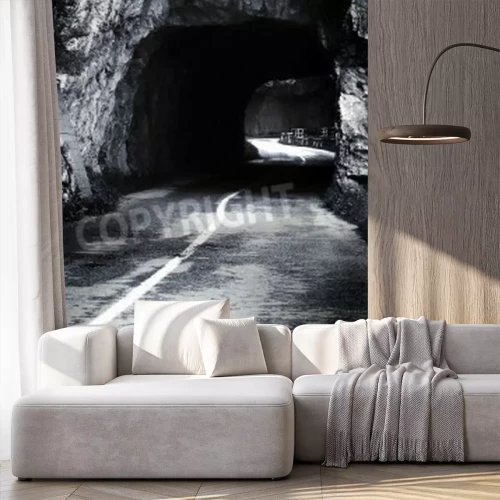 Fototapete Schwarz-weißer Tunnel im Felsen