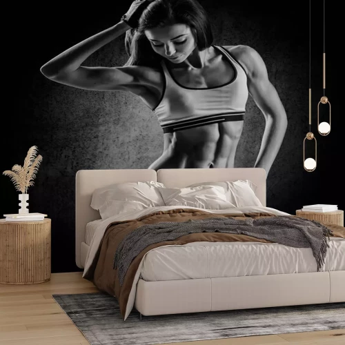 Sticker Attractive fitness woman, trained female body, lifestyle portrai