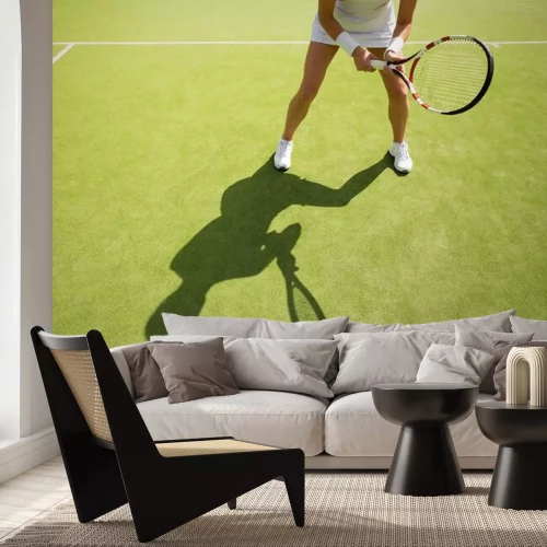 Sticker Tennisspielerin auf grünem Platzgras