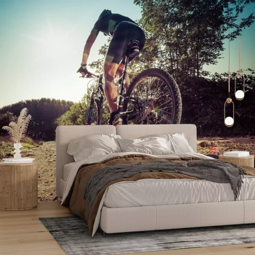 Sticker Man Reiten auf einer schmutzigen Straße auf dem Mountainbike