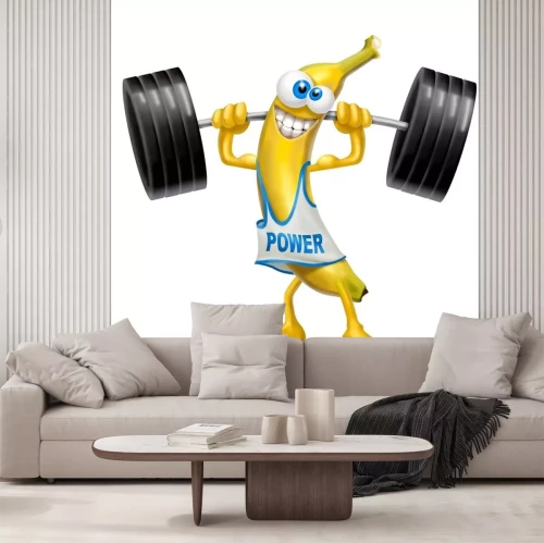 Sticker Lächelnde Bananen Sportler beim Heben einer Langhantel