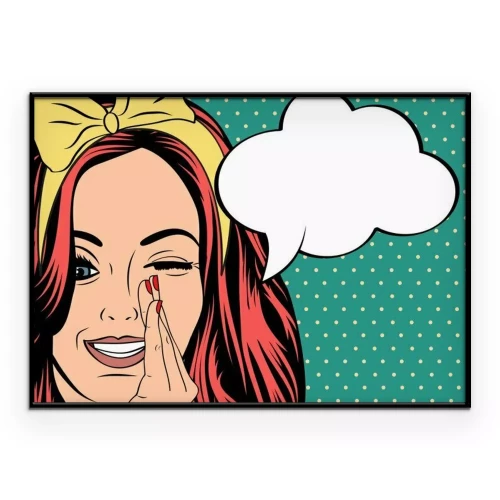 Poster Comic-Mädchen mit einer Sprechblase, die ein Geheimnis enthüllt