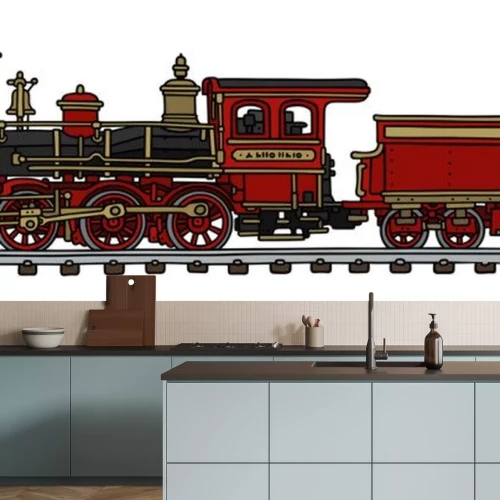 Sticker Alte rote amerikanische Dampflokomotive / Handzeichnung, Vektorillustration