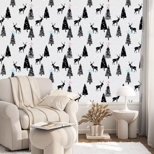 Tapete Winterwald mit Rentieren