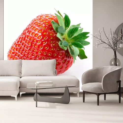 Sticker Einzelne Erdbeere mit Stiel Nahaufnahme