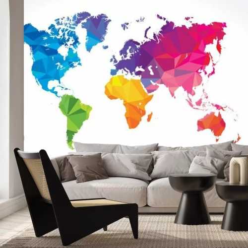 Fototapete Geometrische farbige Weltkarte auf weißem Hintergrund