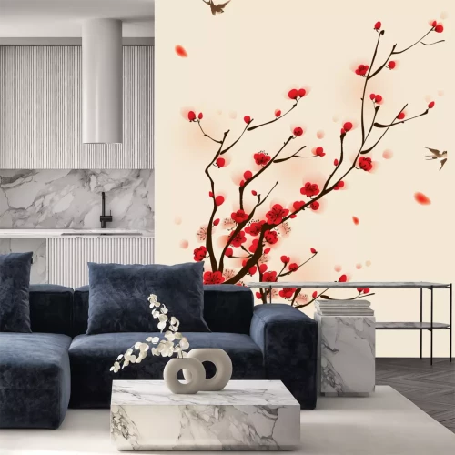 Sticker orientalischen Stil Malerei, Pflaume Blüte im Frühjahr