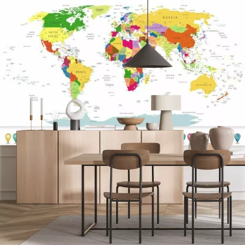 Fototapete Weltkarte mit Markierungen auf weißem Hintergrund