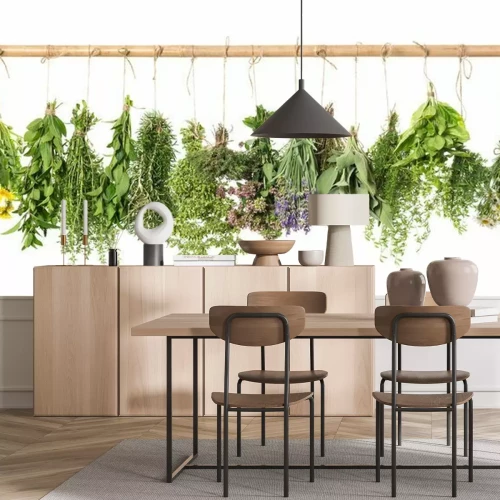 Fototapete Gewürze und Kräuter auf weißem Hintergrund