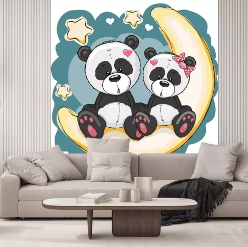 Sticker Pandabären  die auf dem Mond sitzen