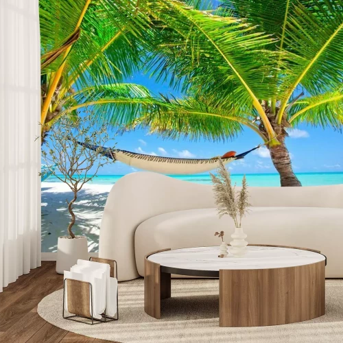 Fototapete Palmen Hängematte und Meer