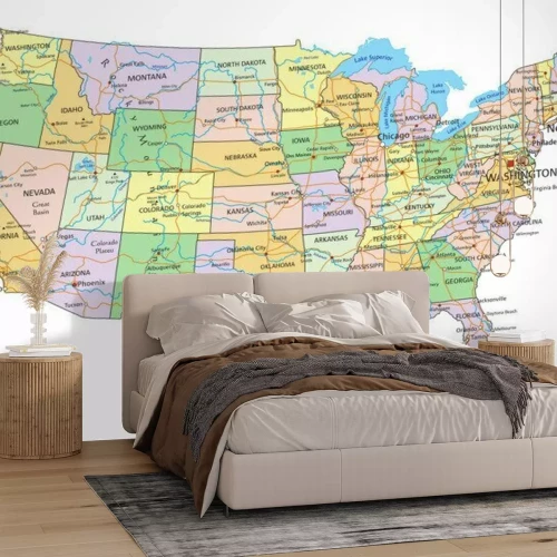 Sticker Vereinigte Staaten von Amerika - sehr detaillierte editierbare politische Karte mit Beschriftung.