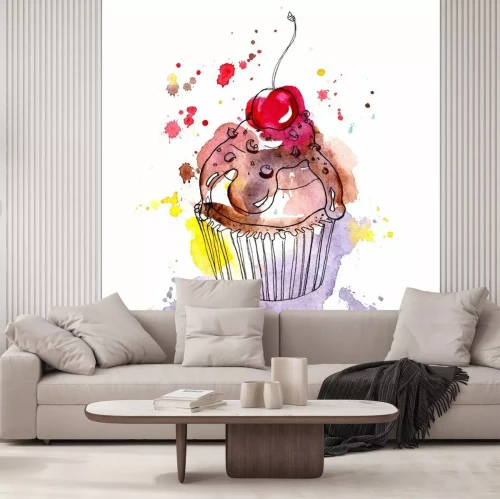 Sticker Muffin mit Kirsche abstraktes Kunstwerk