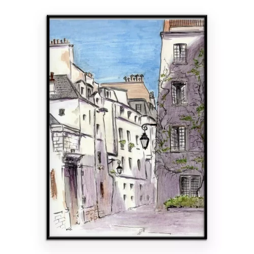 Poster Malerei der Straße der europäischen Stadt Paris