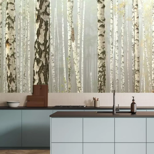 Fototapete Grove von Birken und trockenes Gras im frühen Herbst, Herbst-Panorama