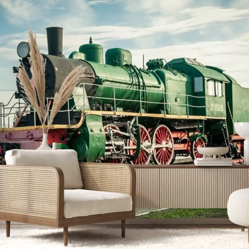 Fototapete Dampflokomotive am Bahnhof