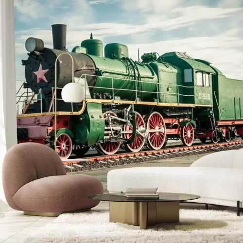 Sticker Dampflokomotive am Bahnhof