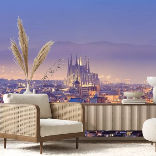 Fototapete Twilight top of view Barcelona
