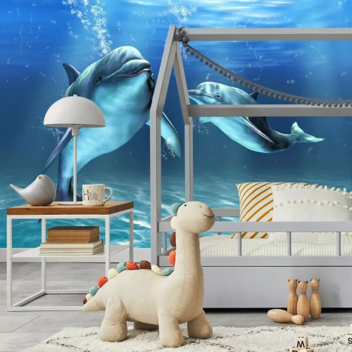 Fototapete Zwei Delfine schwimmen im blauen Wasser